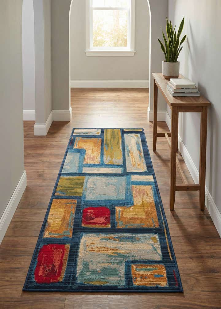 2' 7 x 5' 3 Easy-Clean Modern Indoor / Outdoor Runner Rug
