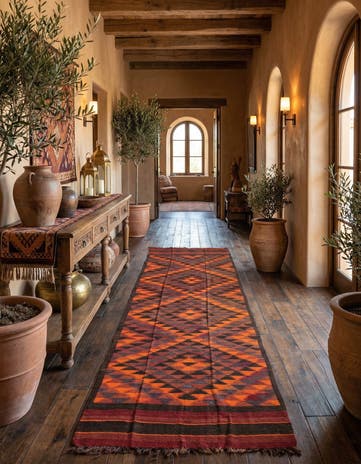 4' 6 x 14' 5 Hand Woven Kilim Fars Wool Runner Rug