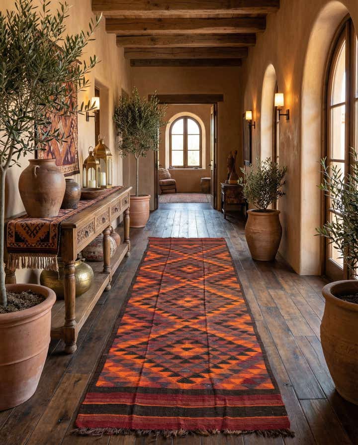 4' 6 x 14' 5 Hand Woven Kilim Fars Wool Runner Rug