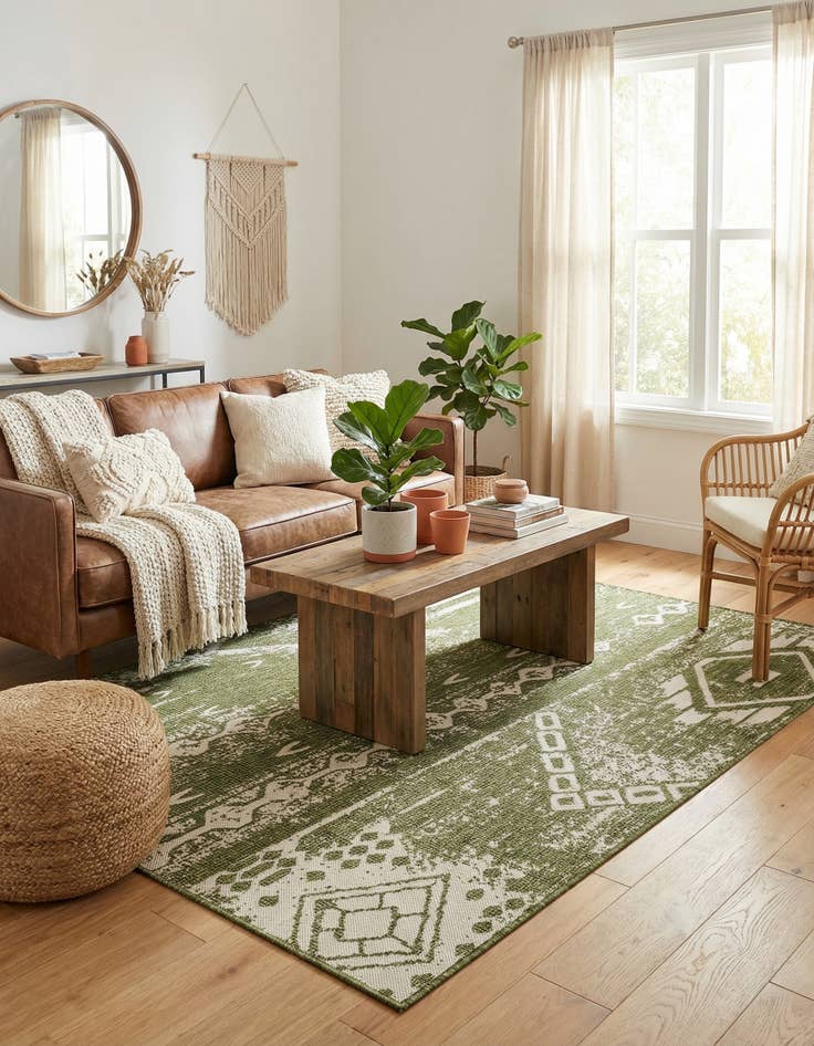 Detail image of 5' 3 x 8'  Washable Bohemian Indoor / Outdoor Rug