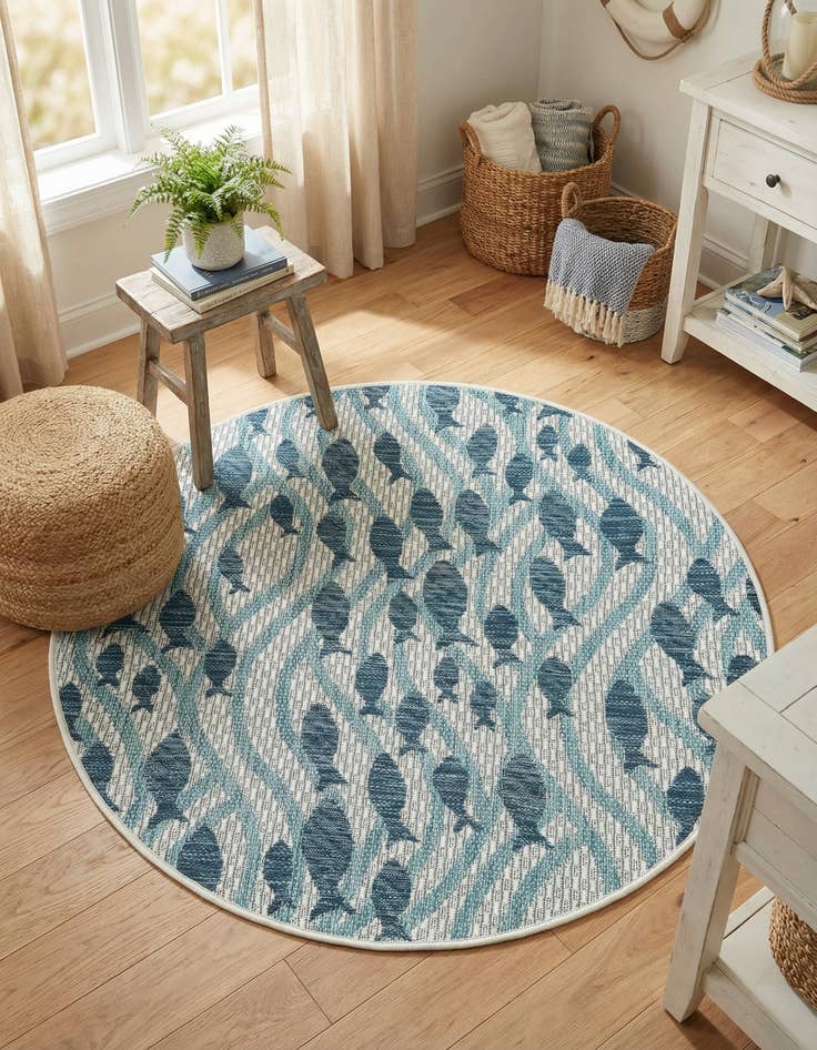 Detail image of  3' 1 x 3' 1  Washable Coastal Indoor / Outdoor Round Rug