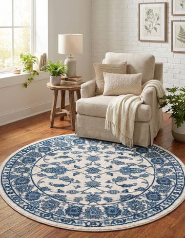 White Blue Boston Round Rug