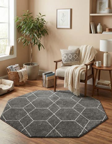 Dark Gray Lattice Frieze Octagon Rug