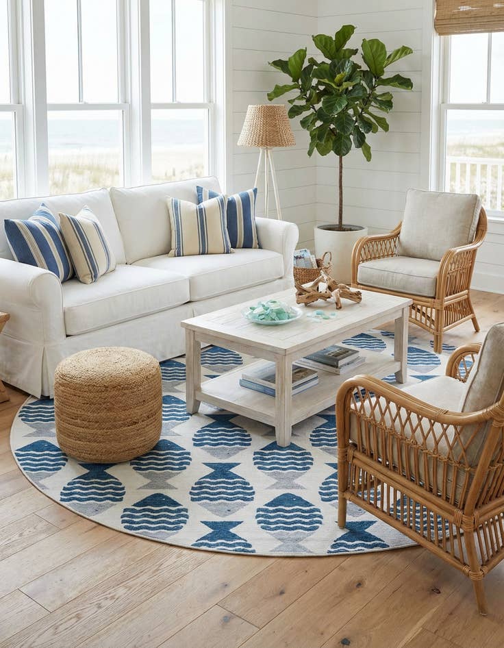 Detail image of 12' x 12'  Washable Coastal Indoor / Outdoor Round Rug