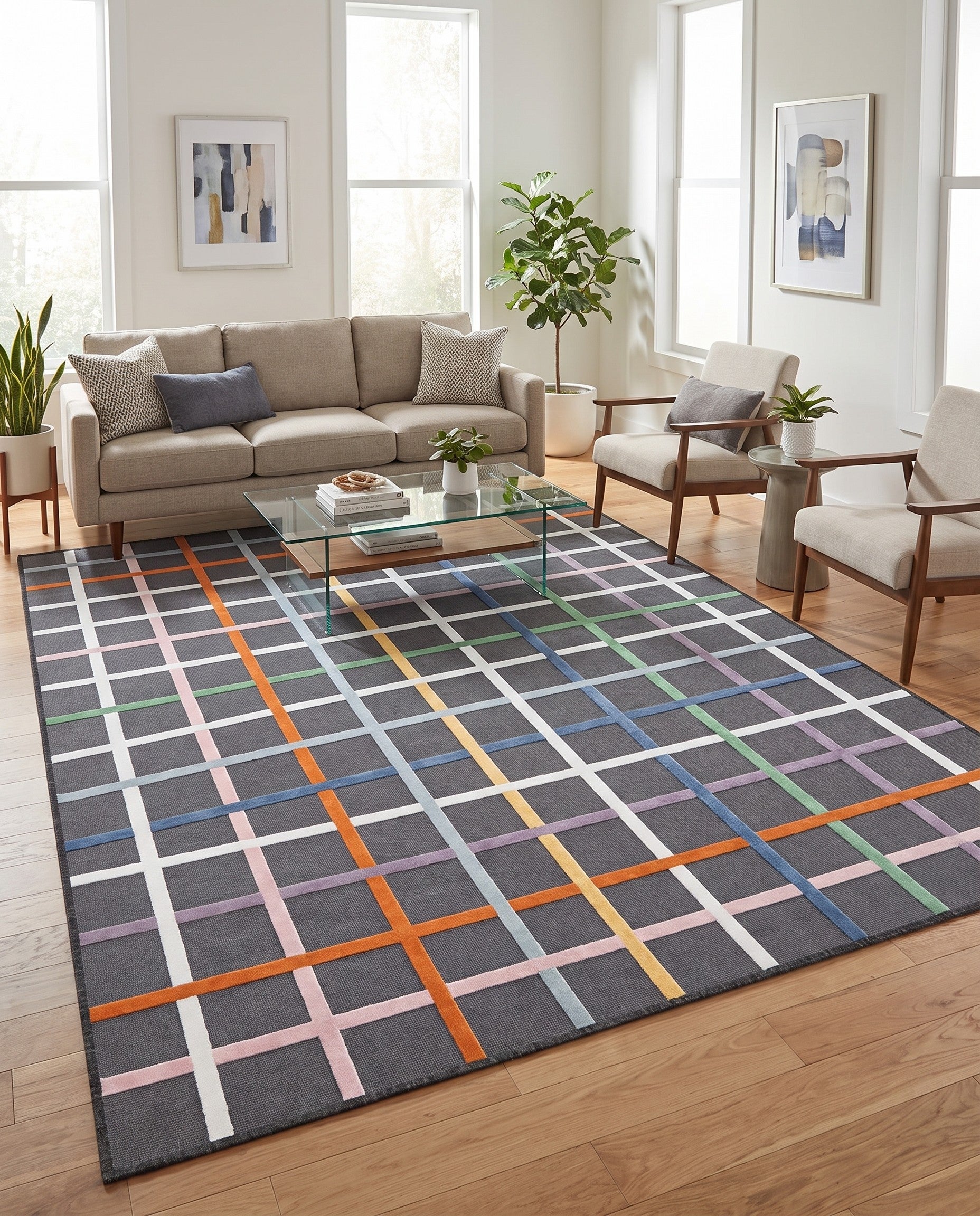 250cm x 305cm Easy-Clean Checkered Indoor / Outdoor Rug