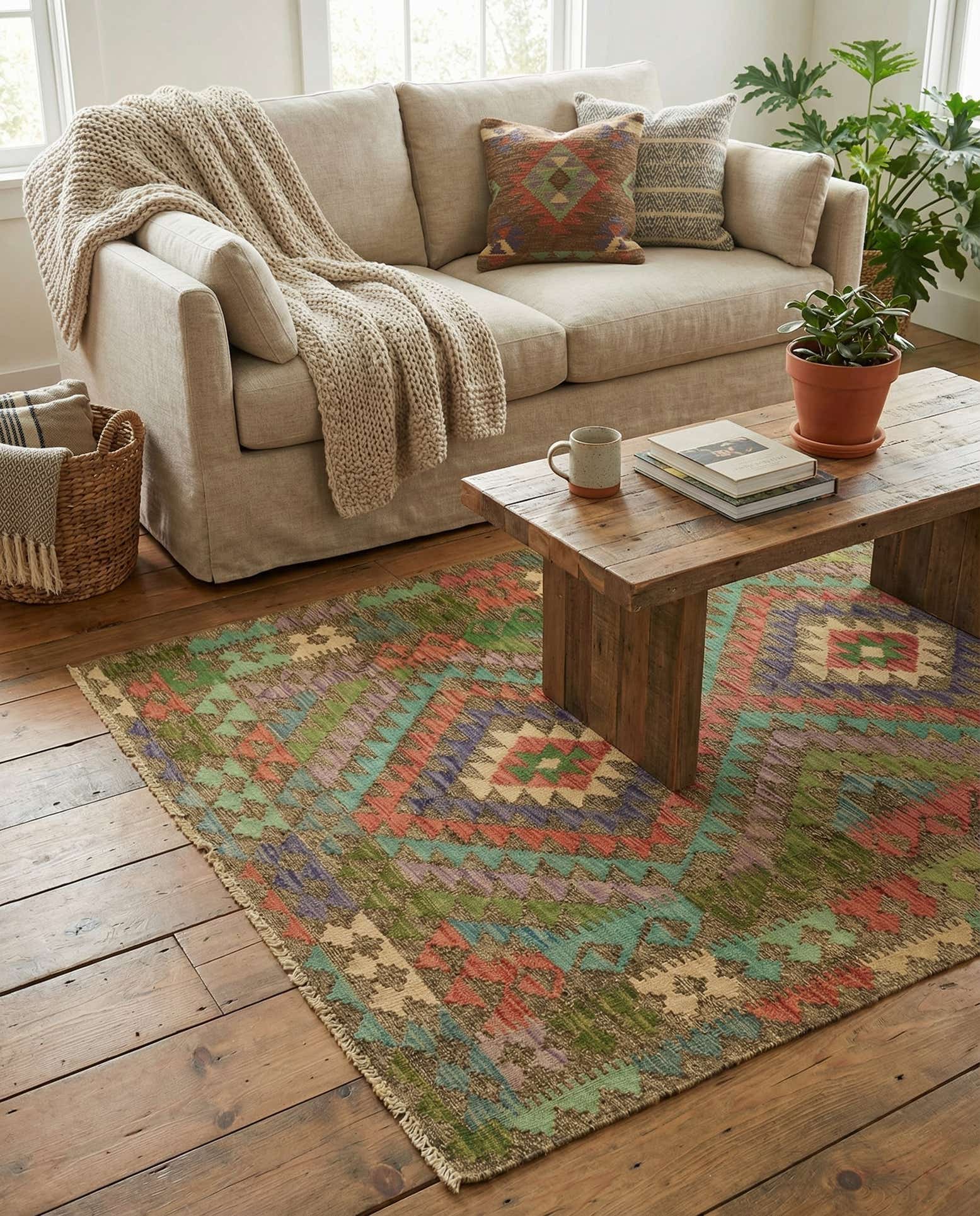 120cm x 170cm Hand Woven Kilim Maymana Wool Rug