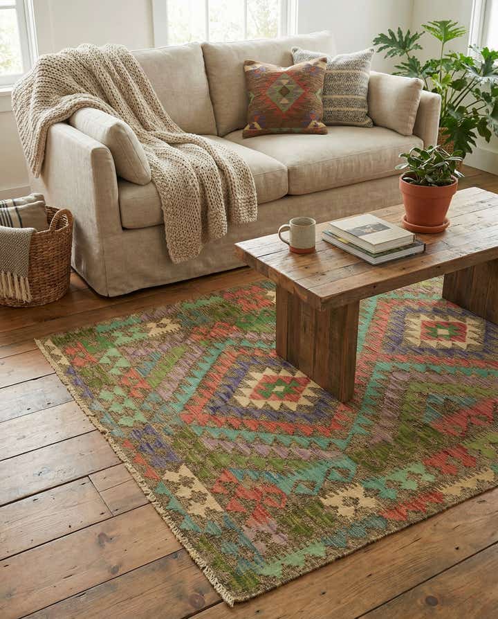120cm x 170cm Hand Woven Kilim Maymana Wool Rug