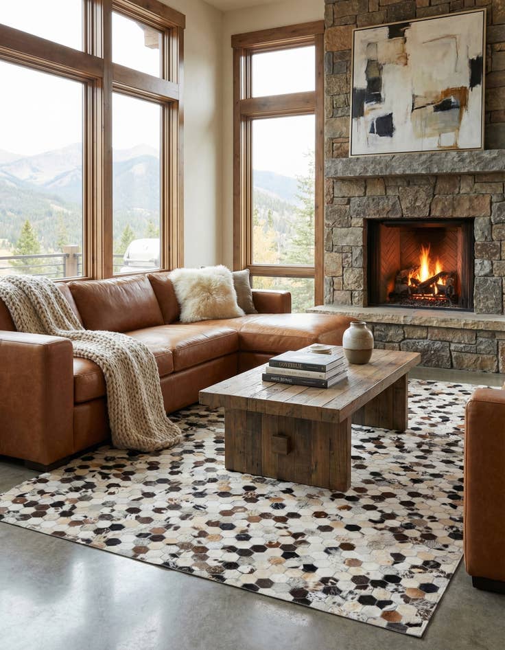 Detail image of  5' 1 x 8' 2 Cowhide Leather Rug