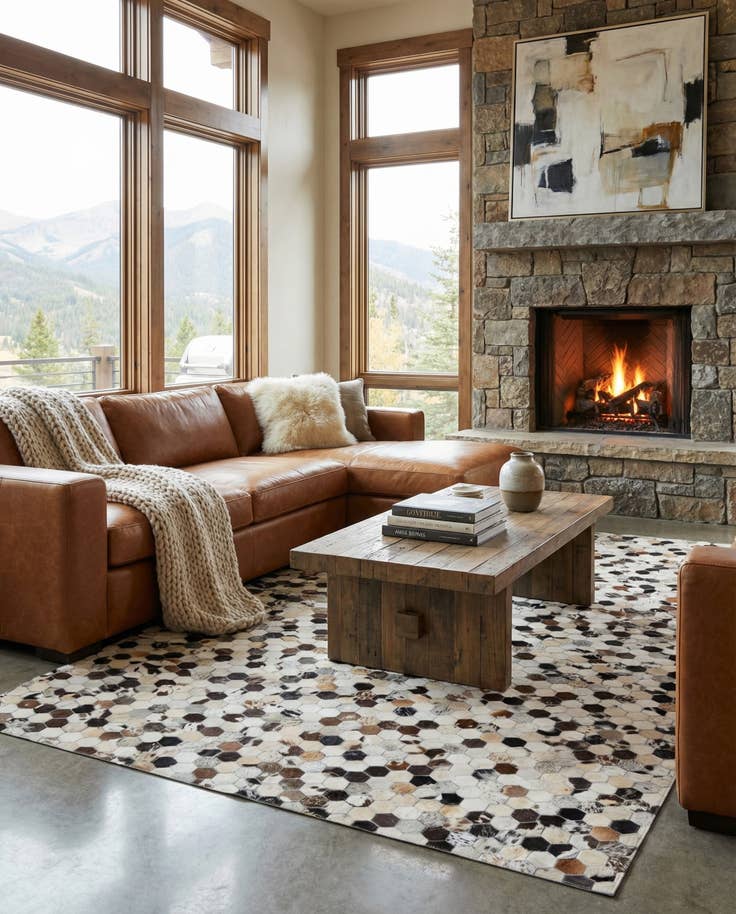 Detail image of 5' 1 x 8' 2 Cowhide Leather Rug