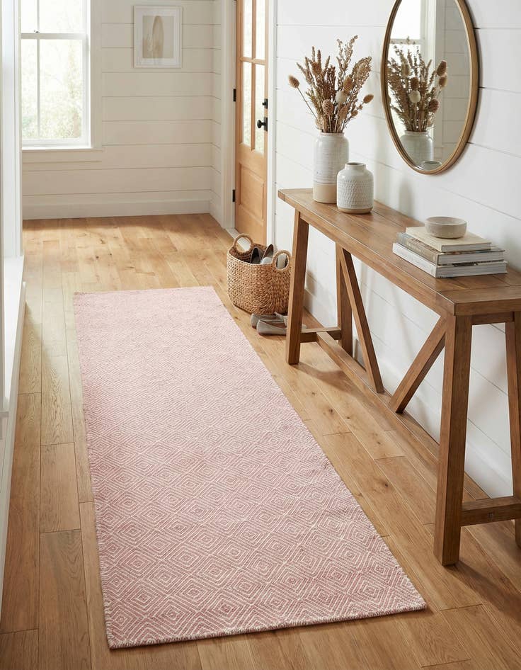 Detail image of 2' 7 x 14' 1  Hand Woven Geo Trellis Flatweave Runner Rug