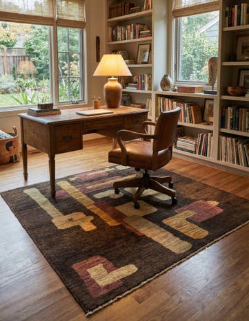 4' 3 x 5' Hand Knotted Kashkuli Gabbeh Wool Square Rug