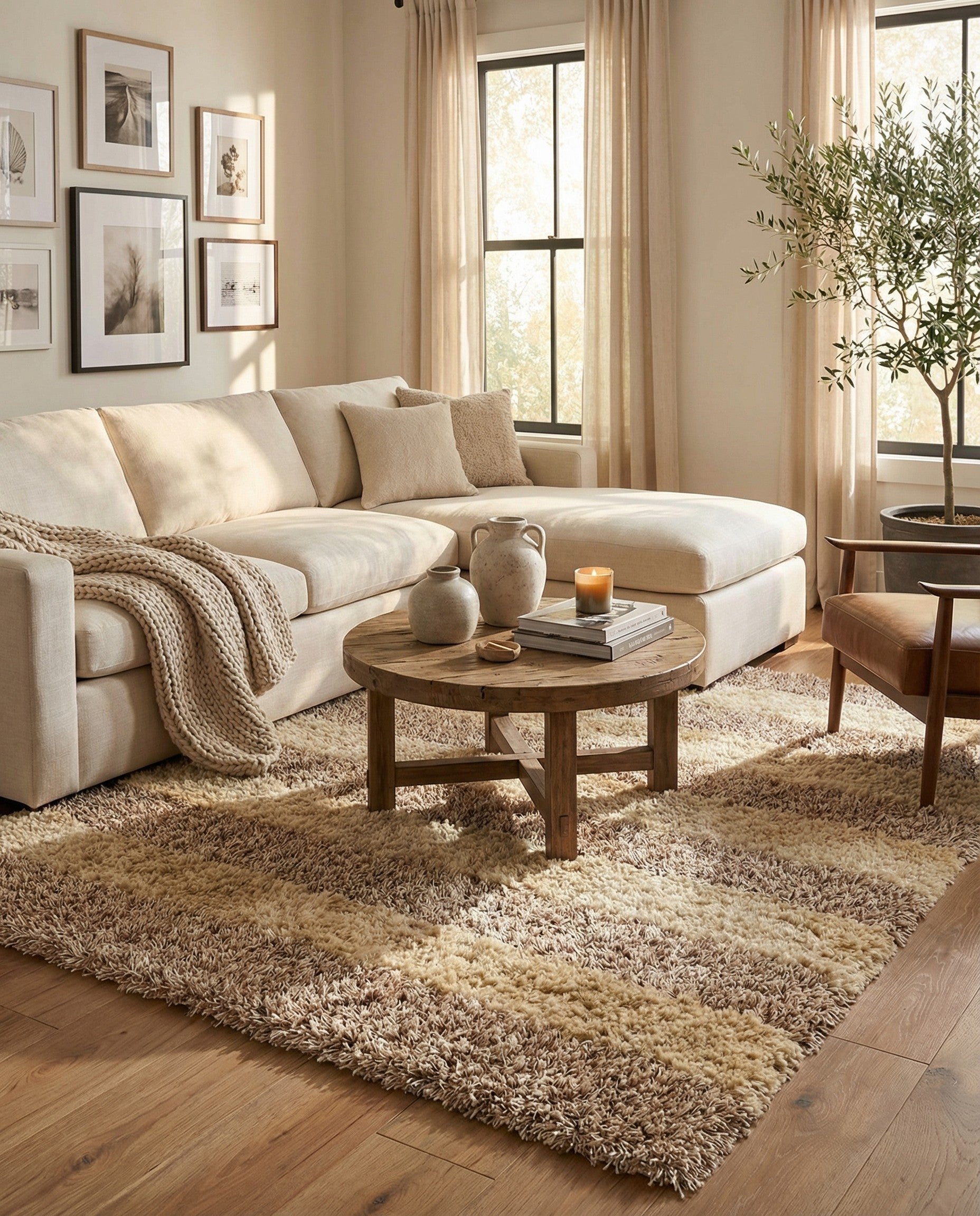  5' x 6' 8  Hand Knotted Two-Tone Shag Rug