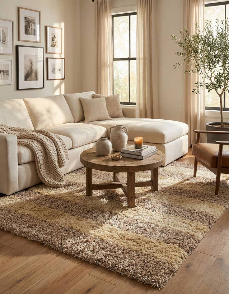 Detail image of 5' x 6' 8  Hand Knotted Two-Tone Shag Rug