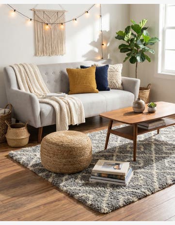 Gray Lattice Shag Square Rug