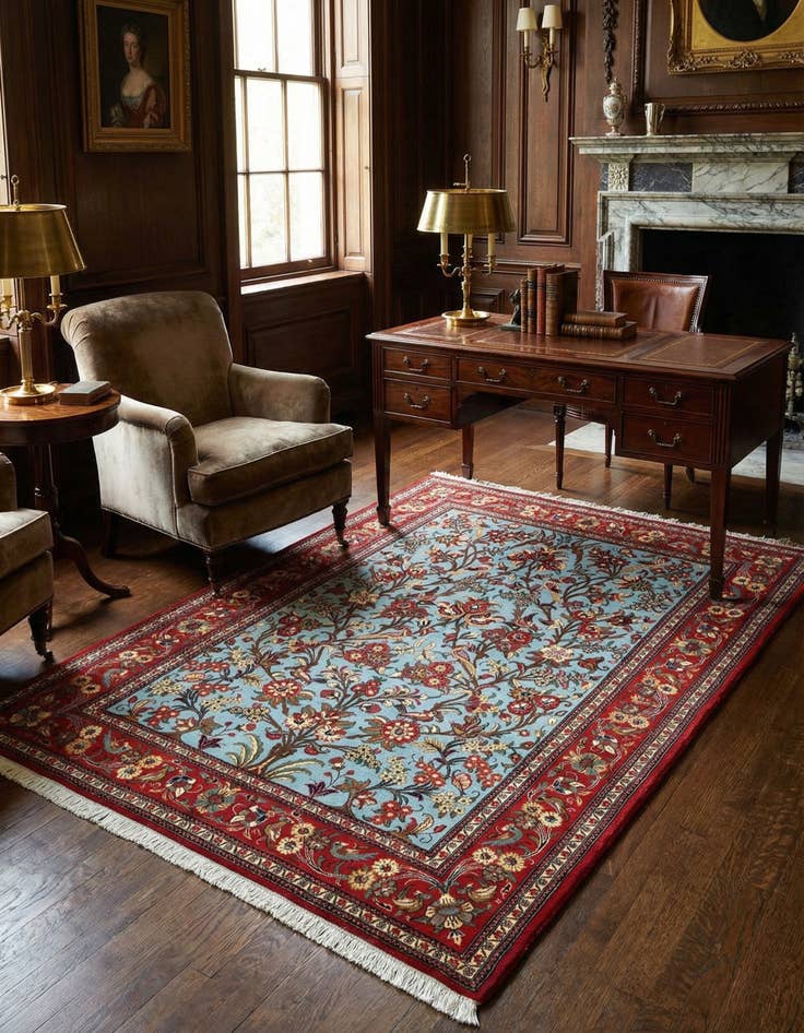 Detail image of  4' 10 x 6' 5  Hand Knotted Qom Persian Rug