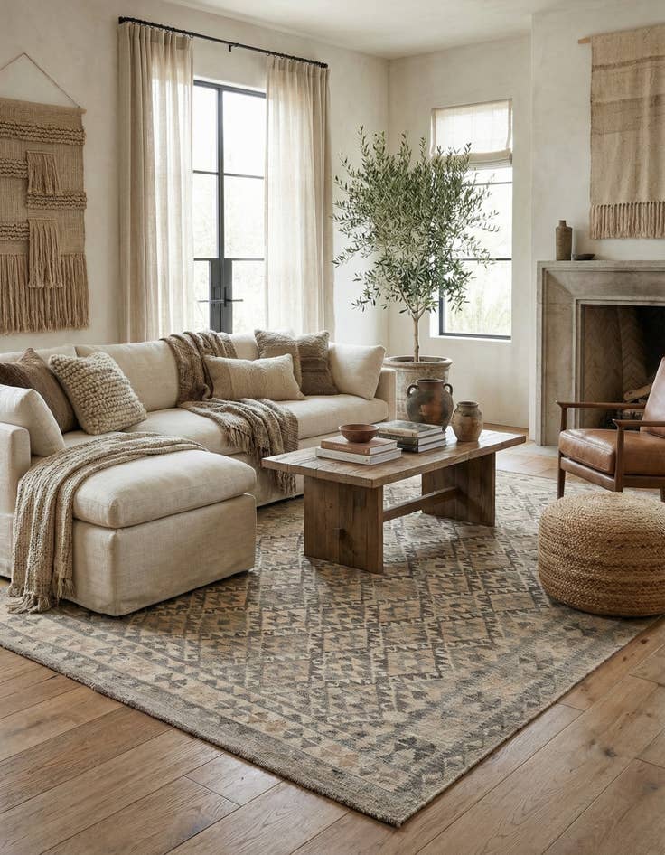 Detail image of 6' 11 x 9' 8  Hand Woven Kilim Maymana Wool Rug