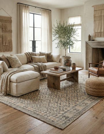 6' 11 x 9' 8 Hand Woven Kilim Maymana Wool Rug