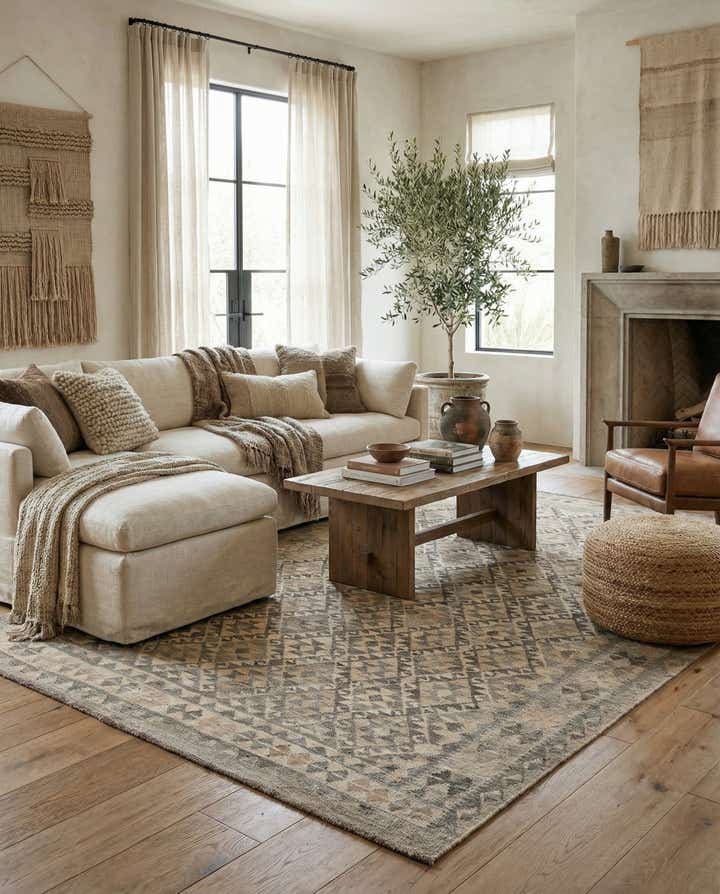 6' 11 x 9' 8 Hand Woven Kilim Maymana Wool Rug