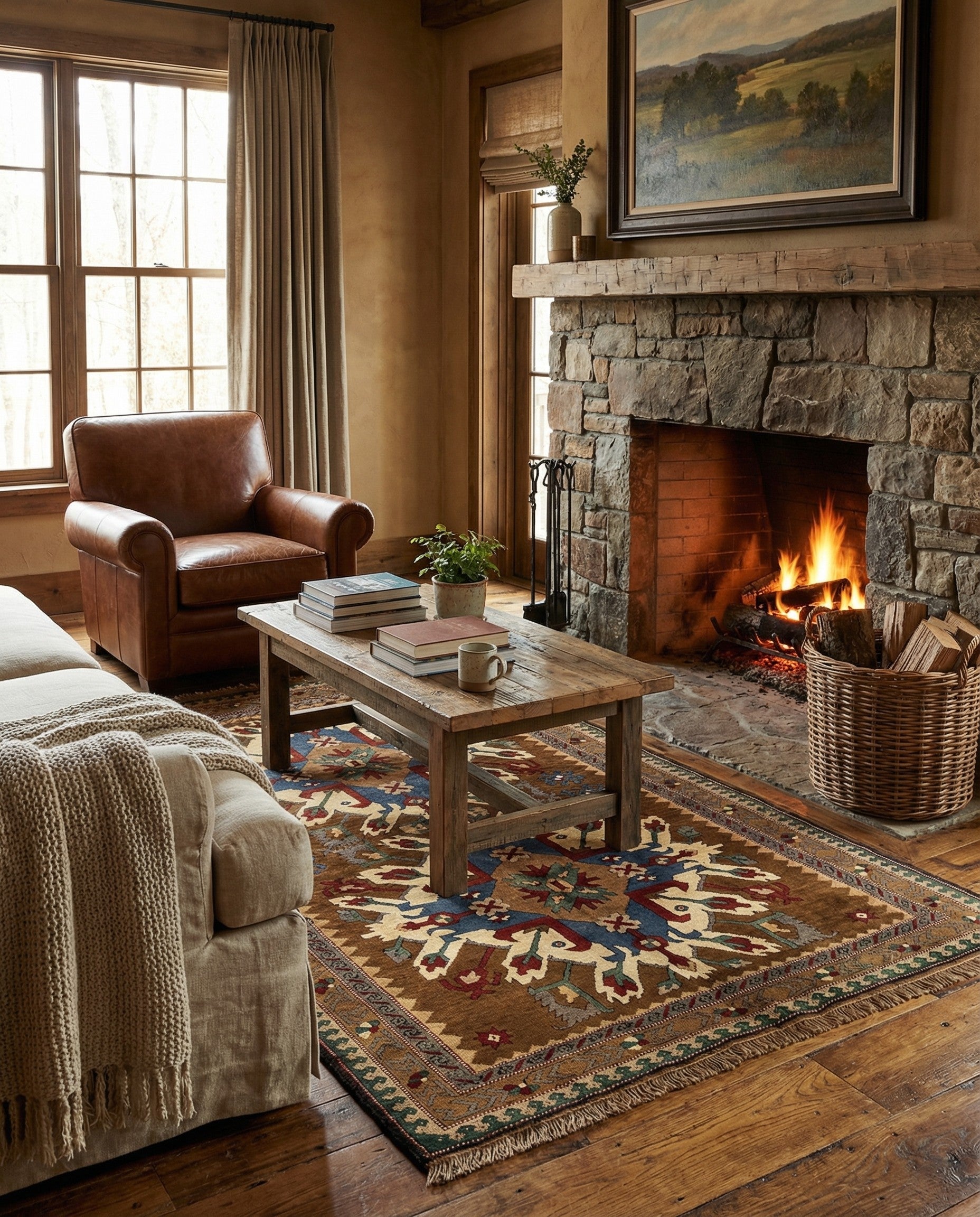  4' 9 x 7' 3  Hand Knotted Kars Wool Rug