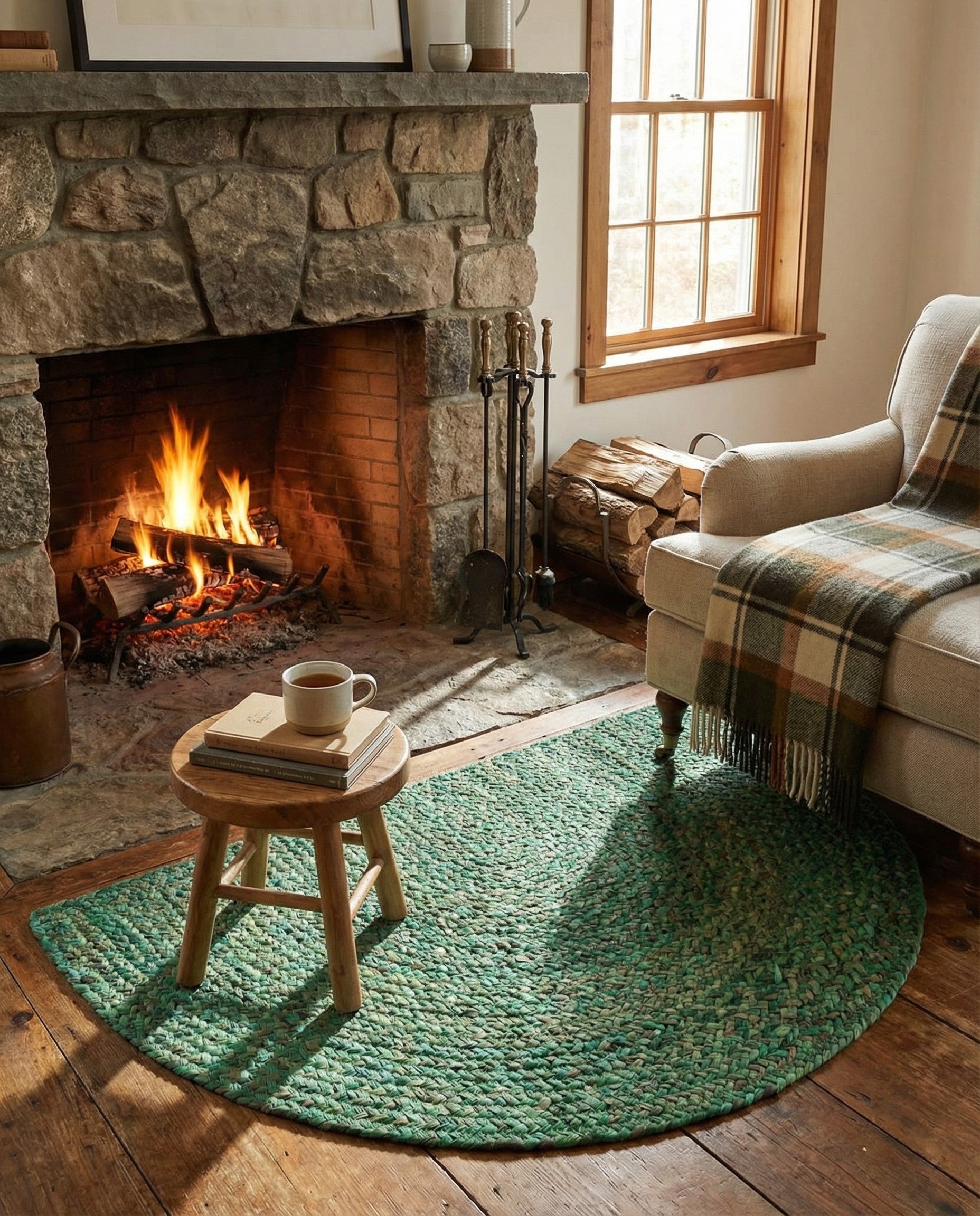  2' 2 x 3' 7  Hand Braided Chindi Hearth Rug