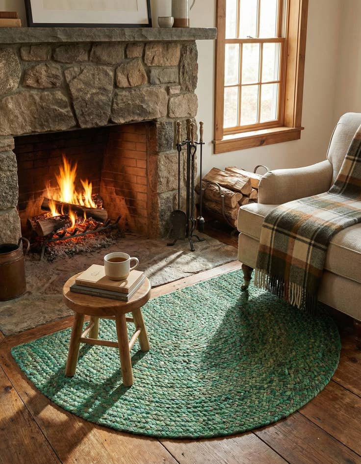 Detail image of  2' 2 x 3' 7  Hand Braided Chindi Hearth Rug