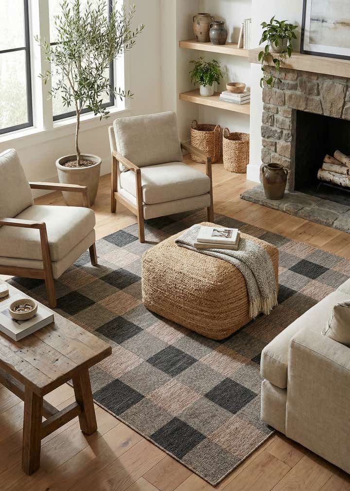7' 10 x 7' 10 Easy-Clean Checkered Indoor / Outdoor Square Rug