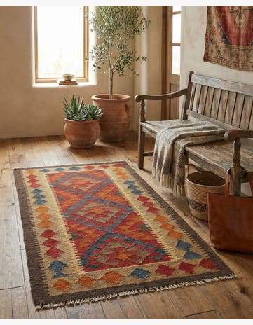 3' 2 x 6' Hand Woven Kilim Maymana Wool Rug