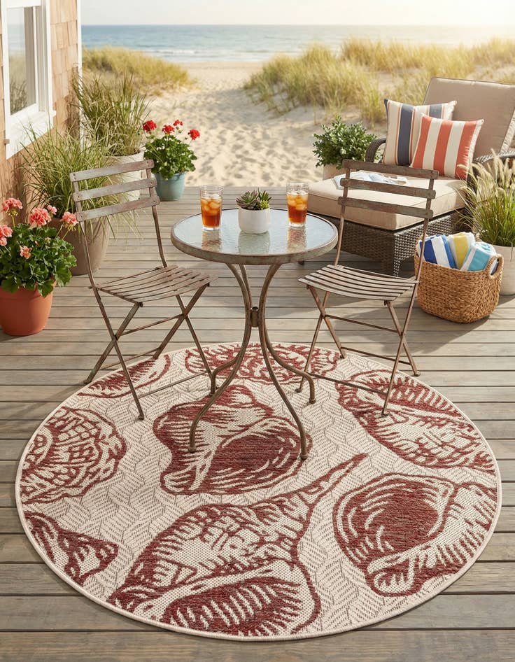 Detail image of 3' x 3'  Washable Coastal Indoor / Outdoor Round Rug