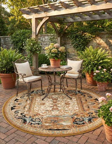 7' 10 x 7' 10 Easy-Clean Traditional Indoor / Outdoor Round Rug