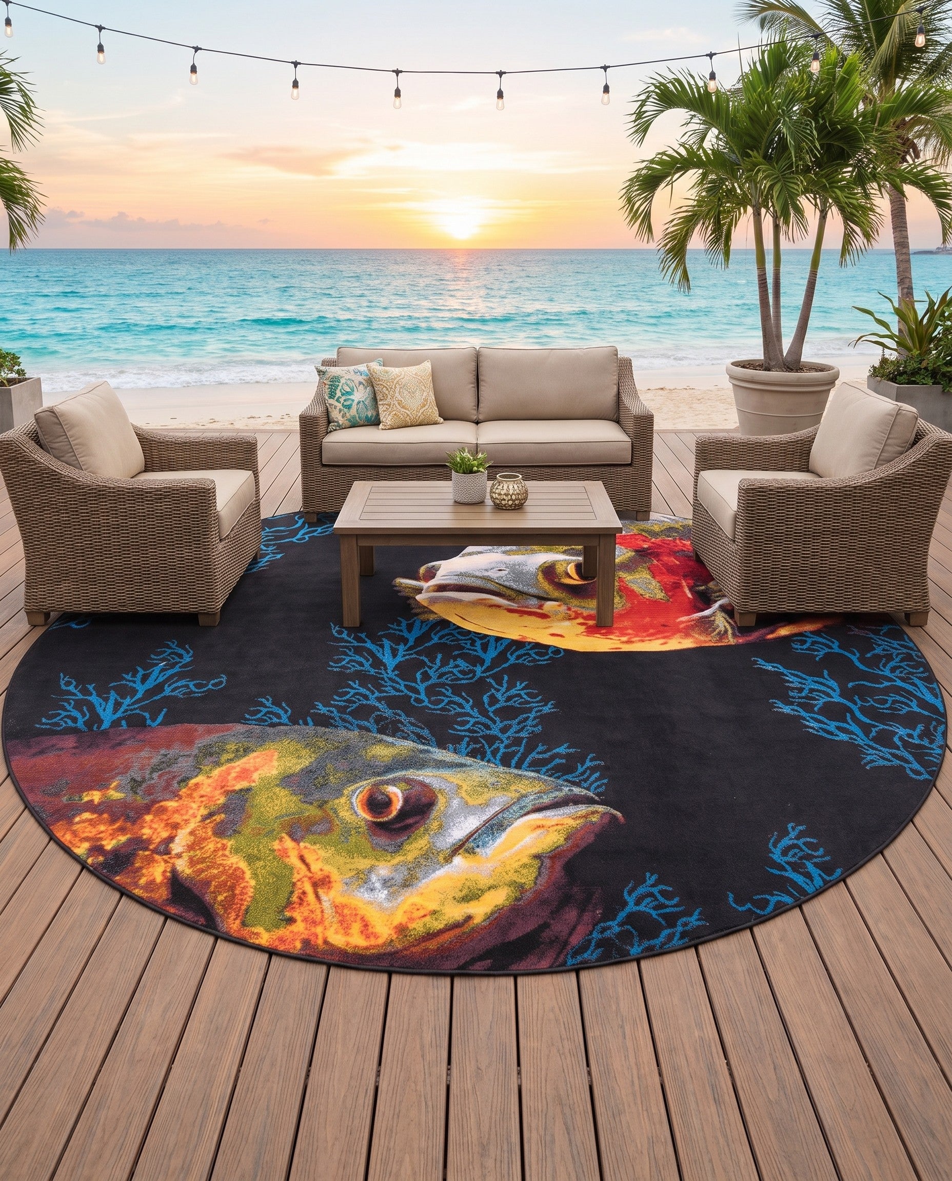 10' x 10' Easy-Clean Coastal Indoor / Outdoor Round Rug