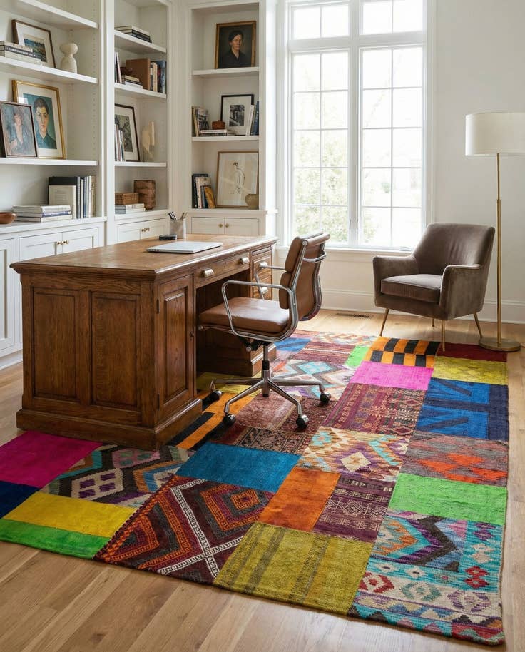 Detail image of 5' 6 x 7' 11 Hand Woven Kilim Patchwork Wool Rug