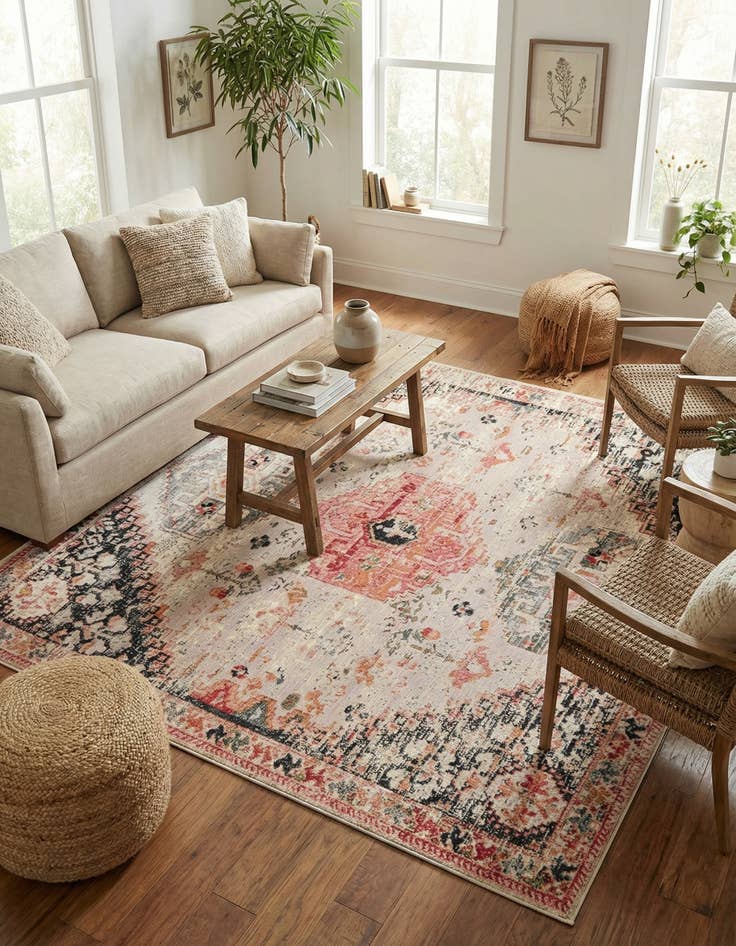 Detail image of 7' 10 x 7' 10  Washable Traditional Indoor / Outdoor Square Rug