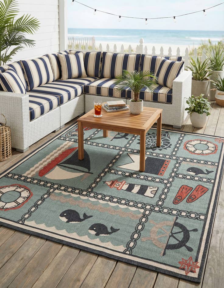 Detail image of 7' 10 x 7' 10  Washable Coastal Indoor / Outdoor Square Rug