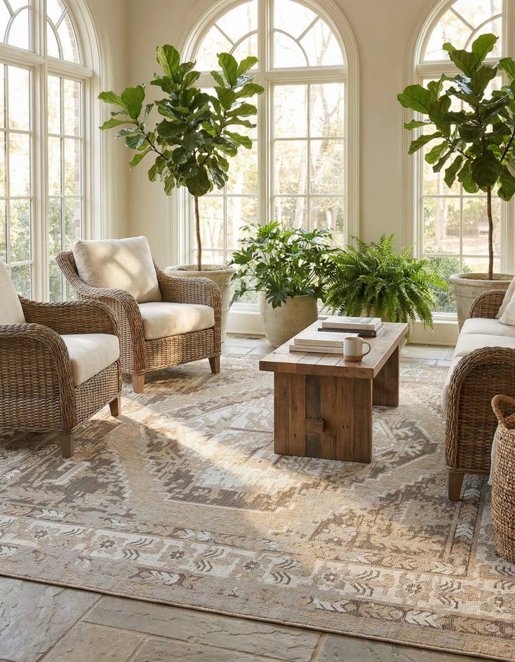 Detail image of 13' x 13'  Washable Traditional Indoor / Outdoor Square Rug