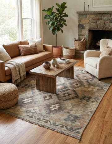 4' 11 x 6' 10 Hand Woven Kilim Maymana Wool Rug