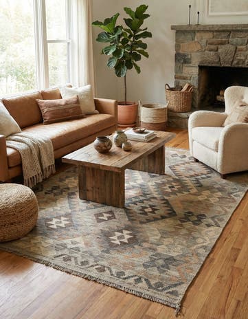 4' 11 x 6' 10 Hand Woven Kilim Maymana Wool Rug