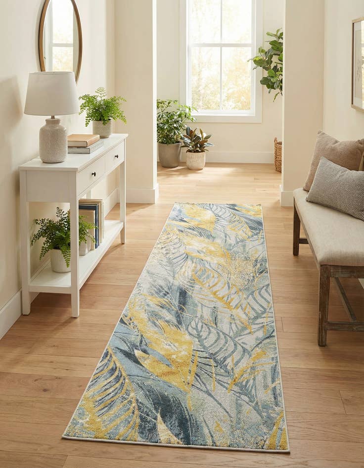 Detail image of 2' 7 x 10'  Washable Botanical Indoor / Outdoor Runner Rug