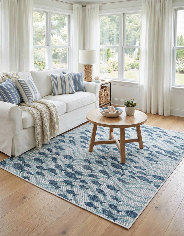 Detail image of 5' 3 x 7'  Washable Coastal Indoor / Outdoor Rug