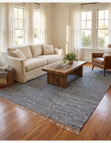 White Navy Hand Woven Braided Jute Rug