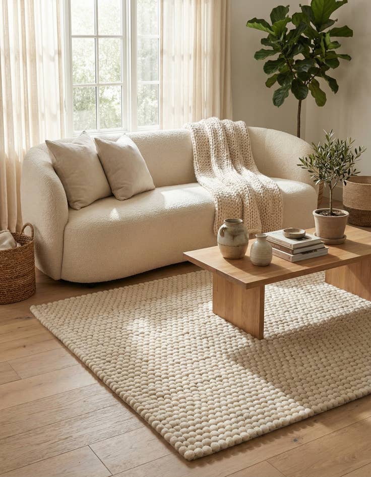 Detail image of 4' 1 x 6' 1 Felt Ball Wool Rug