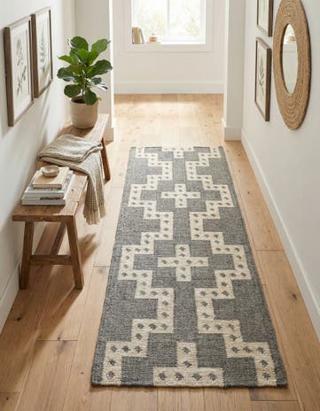 Gray and White Hand Woven Kilim Wool Runner Rug