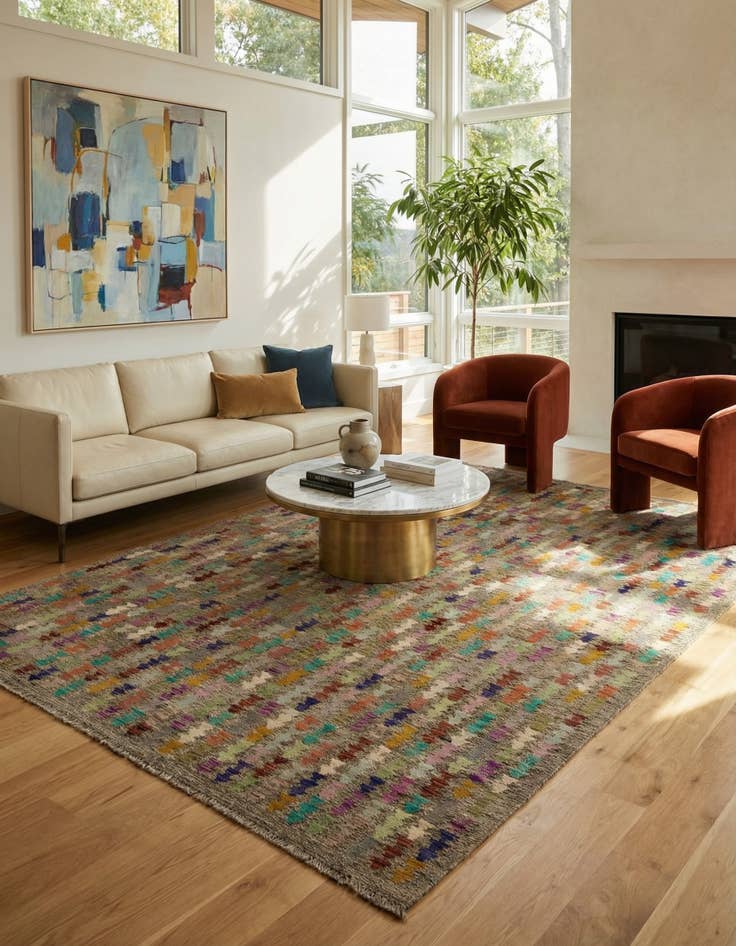 Detail image of 6' 10 x 9' 6  Hand Woven Kilim Modern Wool Rug