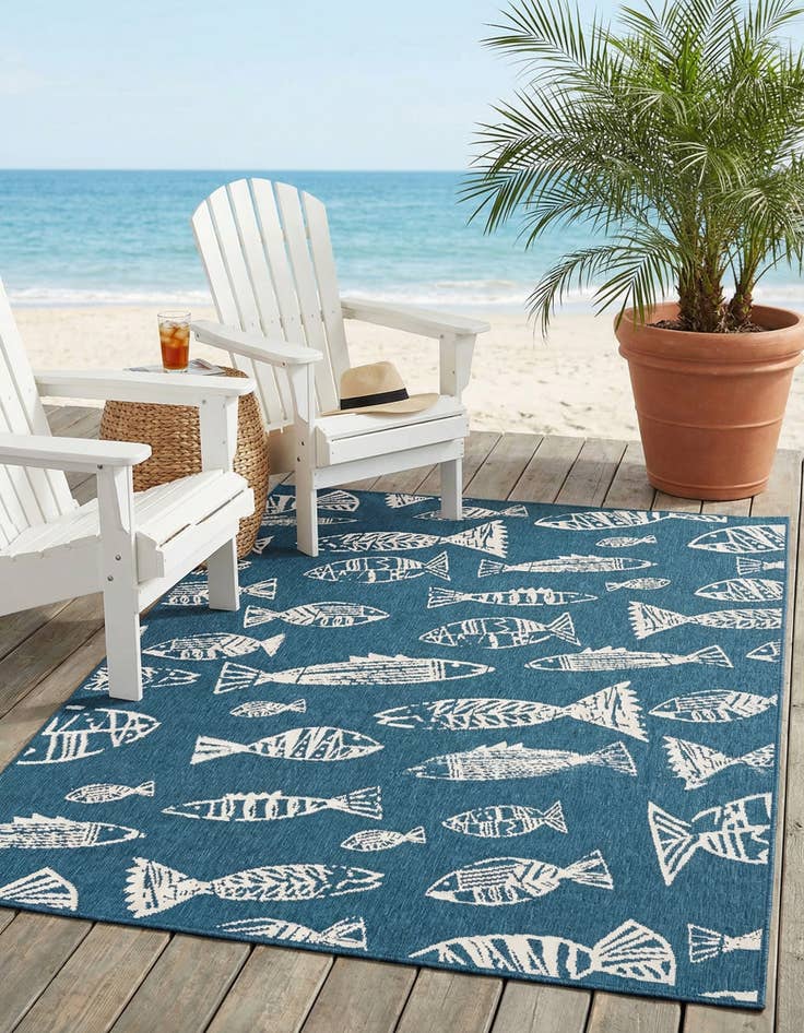 Detail image of 5' 3 x 8'  Washable Coastal Indoor / Outdoor Rug