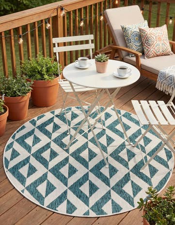 Teal Easy-Clean Jill Zarin Napa Indoor / Outdoor Round Rug