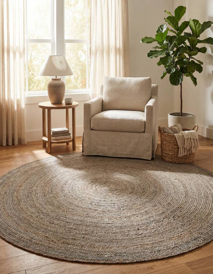 Detail image of  8' x 8'  Hand Braided Jute Round Rug