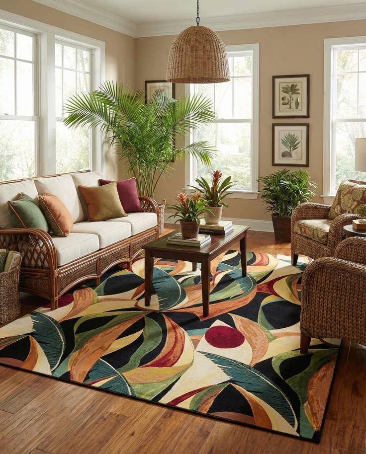 Detail image of 9' x 12' Easy-Clean Botanical Indoor / Outdoor Rug