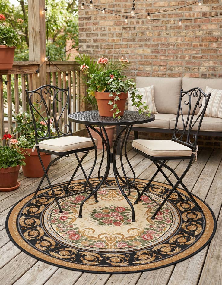 Detail image of 4' x 4'  Washable Traditional Indoor / Outdoor Round Rug