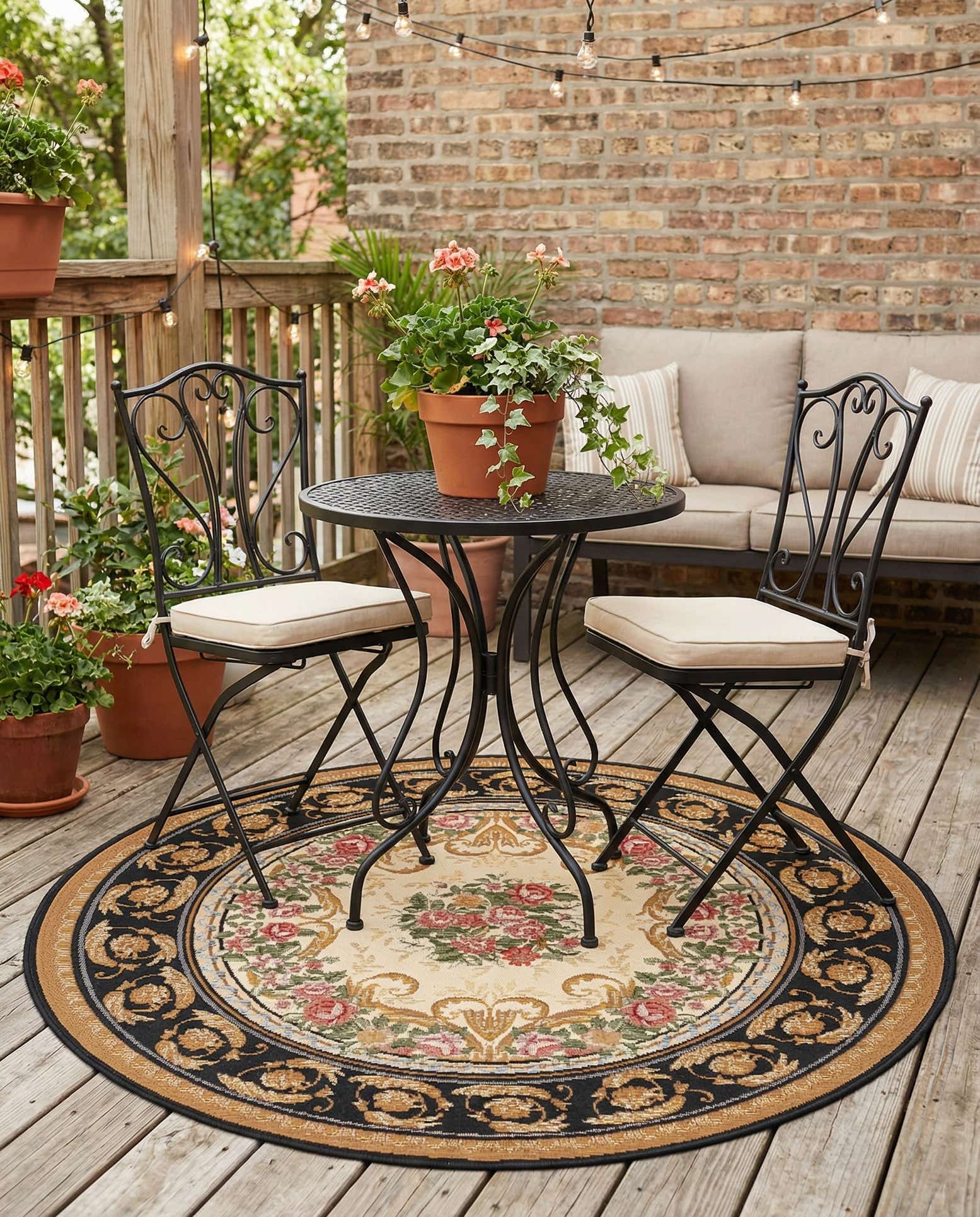 4' x 4' Easy-Clean Traditional Indoor / Outdoor Round Rug