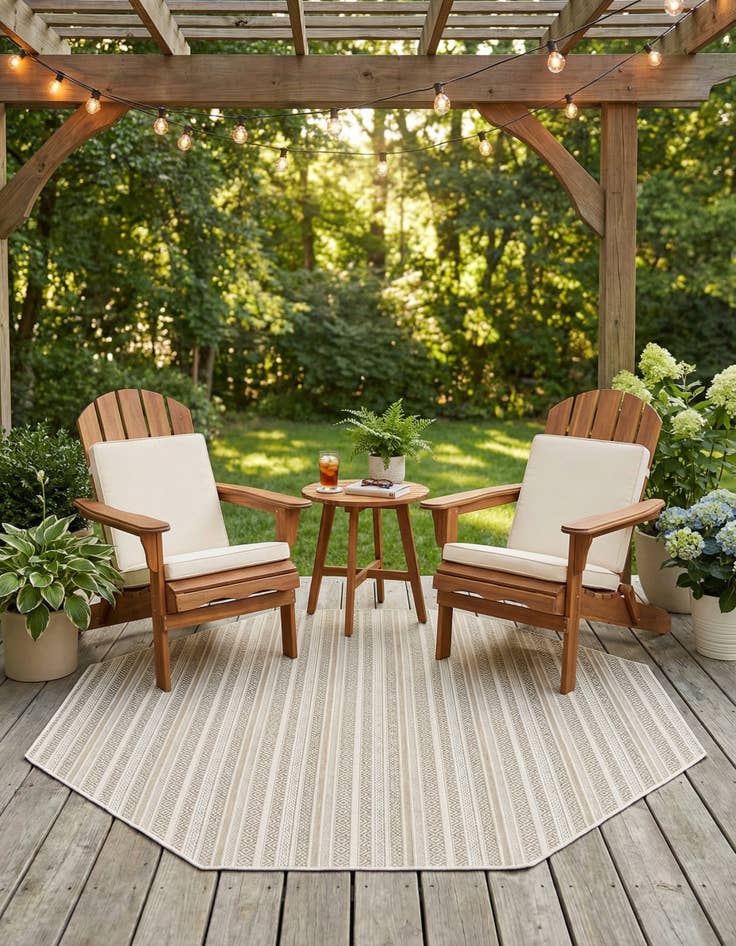 Detail image of 7' 10 x 7' 10 Easy-Clean Striped Indoor / Outdoor Octagon Rug