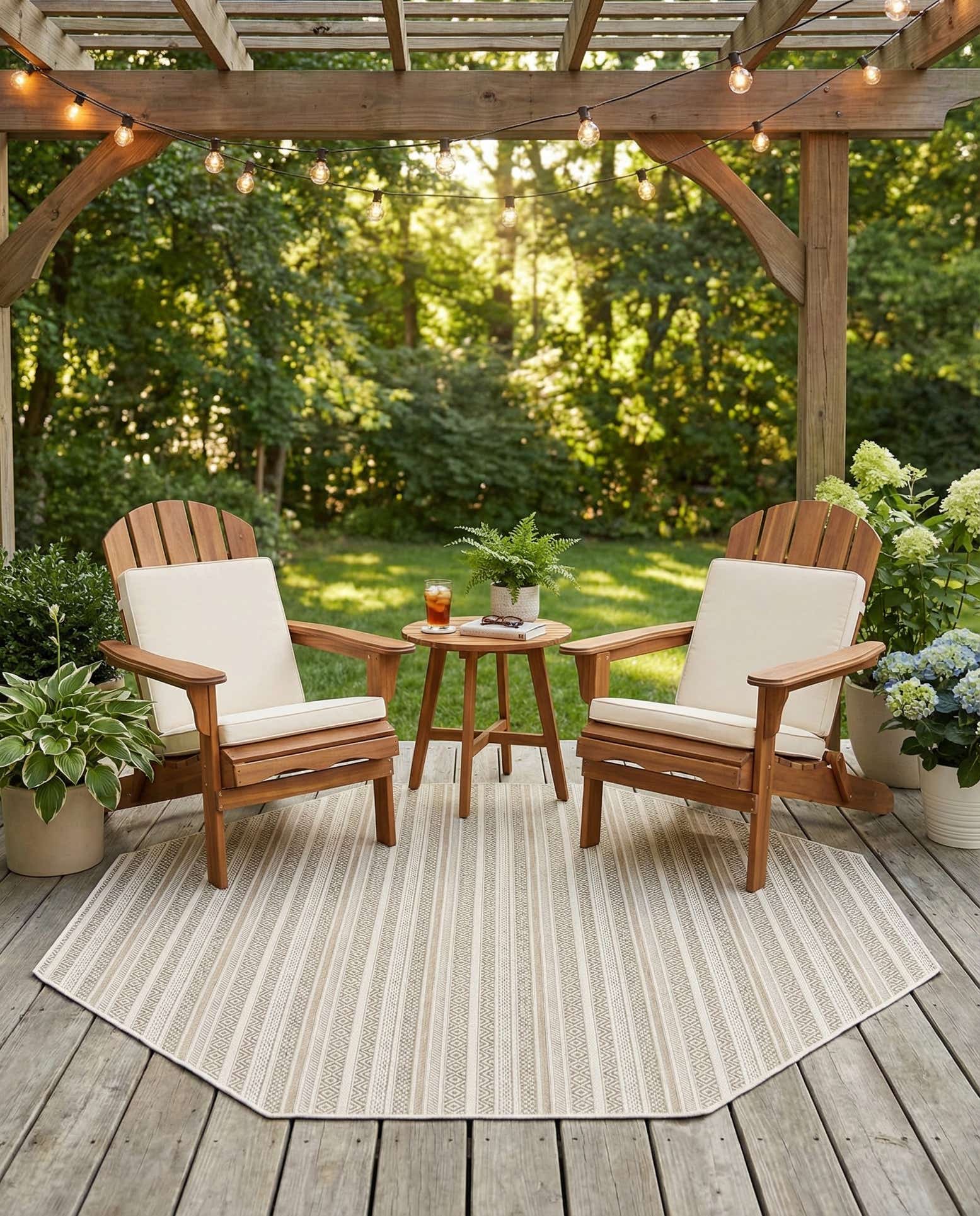 7' 10 x 7' 10 Easy-Clean Striped Indoor / Outdoor Octagon Rug